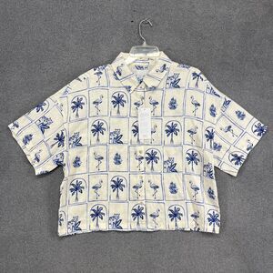 C&C California Top Womens‎ XL 100% Linen Button Up Shirt Brach tropical cruise